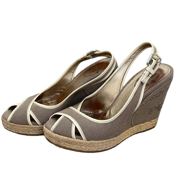 Vintage Prada Taupe and Cream/White Wedges, SZ 38 - Picture 1 of 7